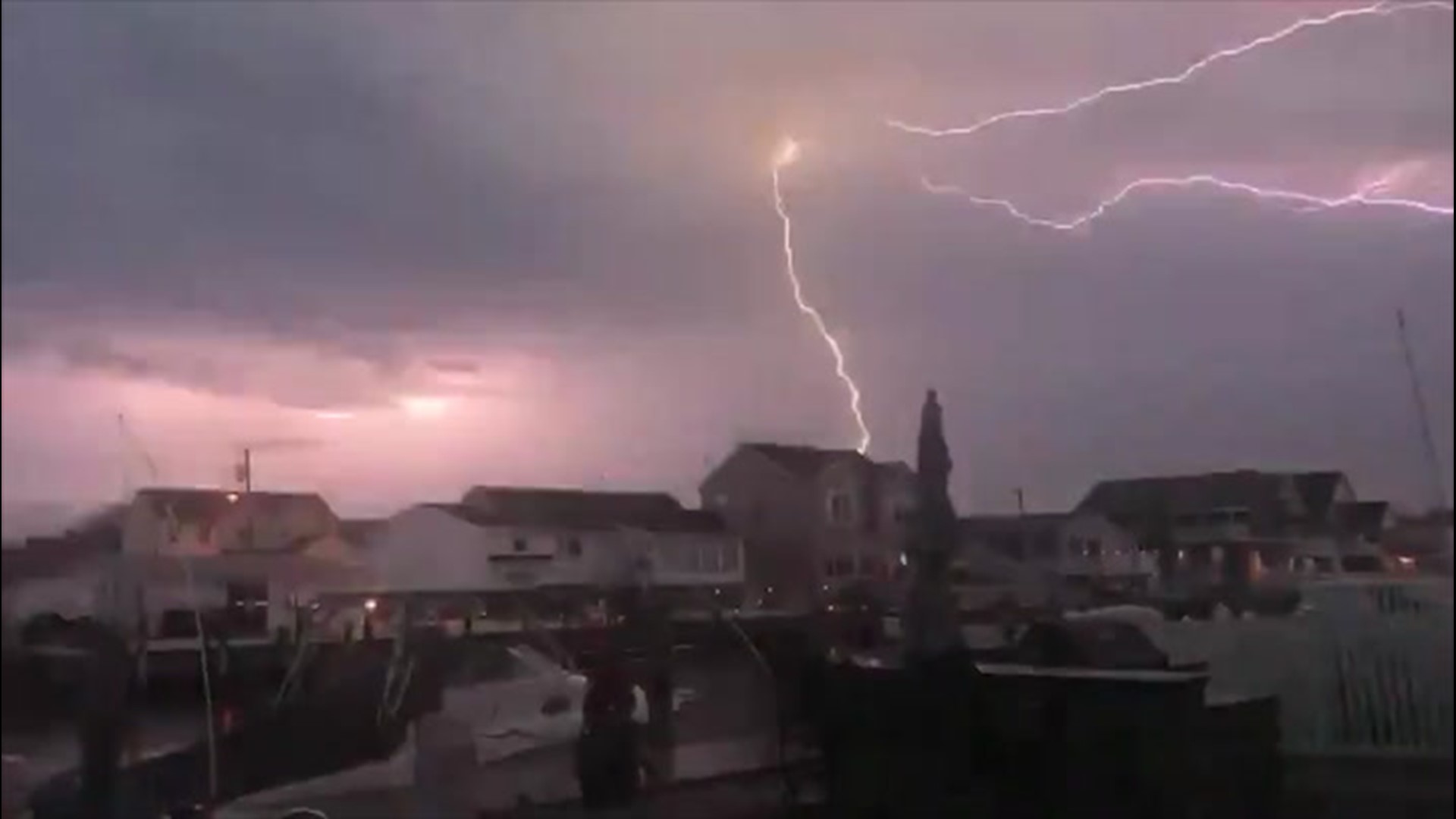 A massive bolt of lightning was spotted shining against the evening sky of Toms River, New Jersey, on Aug. 7 as a powerful storm raged.