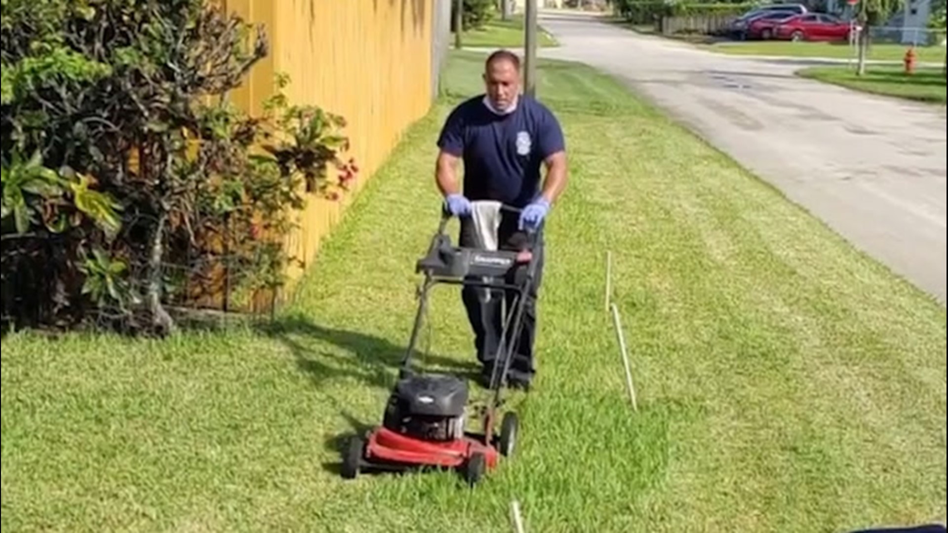 Firefighters and paramedics in Fort Lauderdale, Florida, helped an 80-year-old Army veteran mow his lawn after treating him for heat exhaustion on Oct. 12.