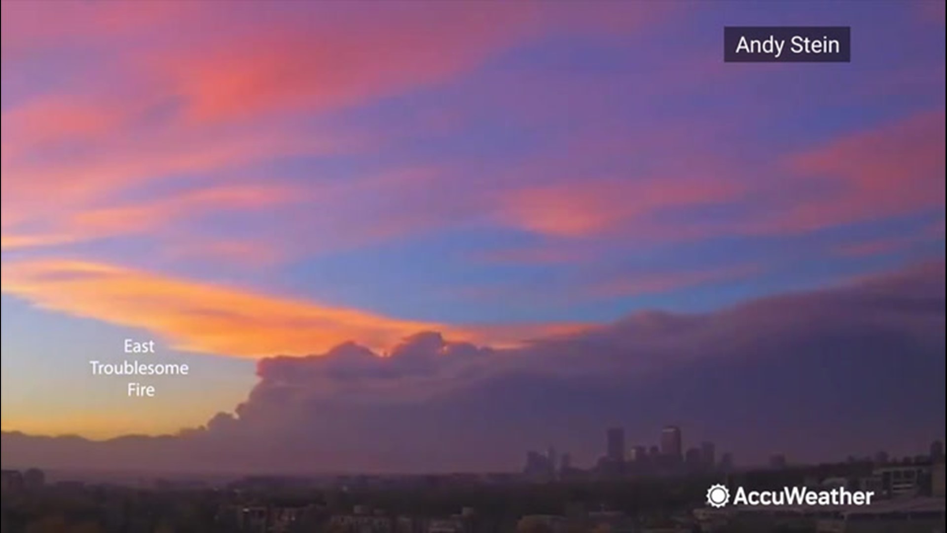 A breathtaking sunset is seen against the terrible smoke from the East Troublesome Fire in a time-lapse video from Denver, Colorado, on Oct. 21.
