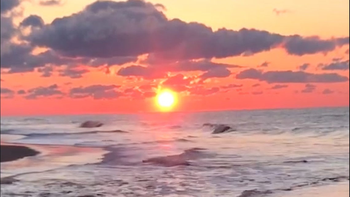 Beautiful purple clouds and sunrise in Long Island