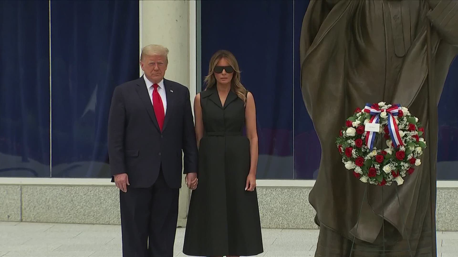 The Trump's placed a wreath at the outdoor statue of Saint John Paul II.