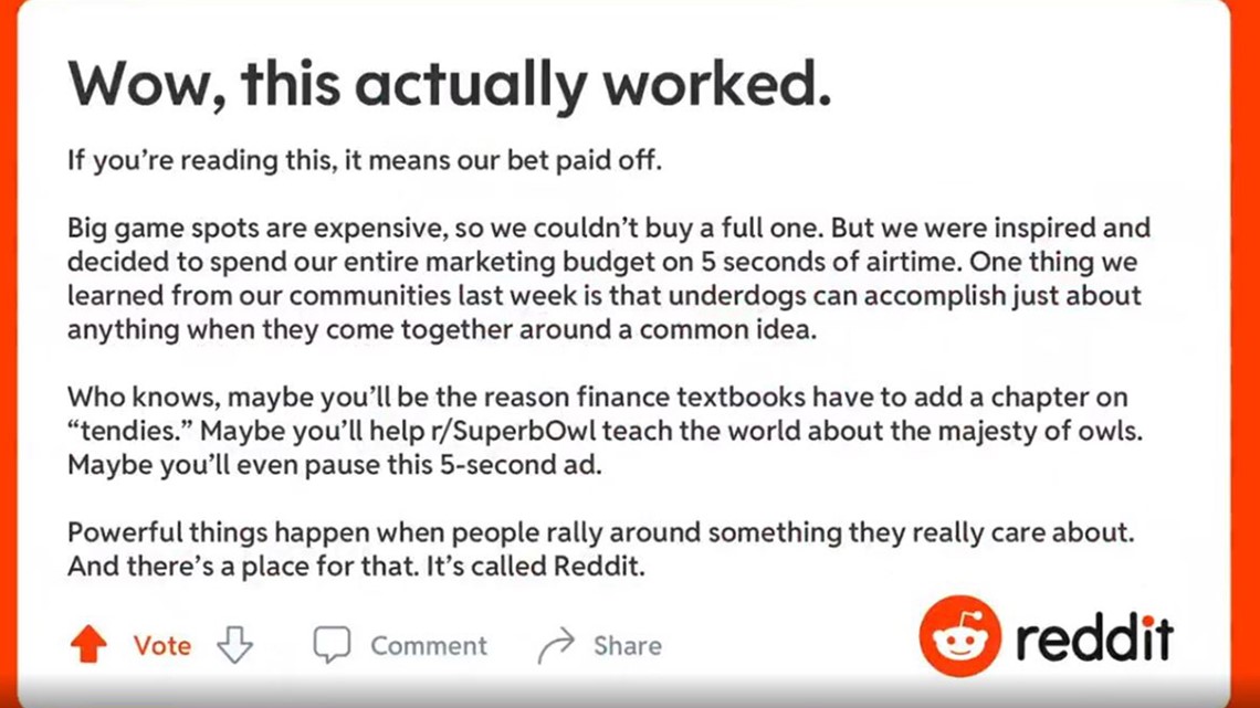 Reddit Spends Entire Marketing Budget on 5-Sec Super Bowl LV Ad