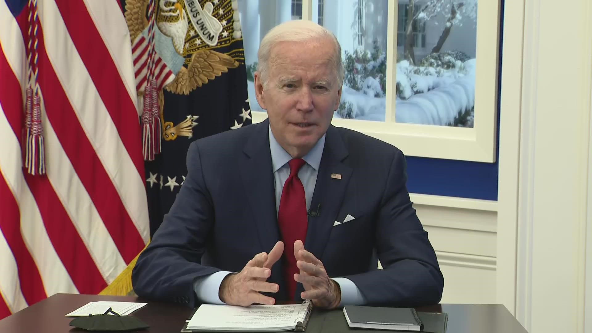 President Joe Biden discussed the latest developments Tuesday surrounding the omicron COVID-19 variant amid a surge in cases.