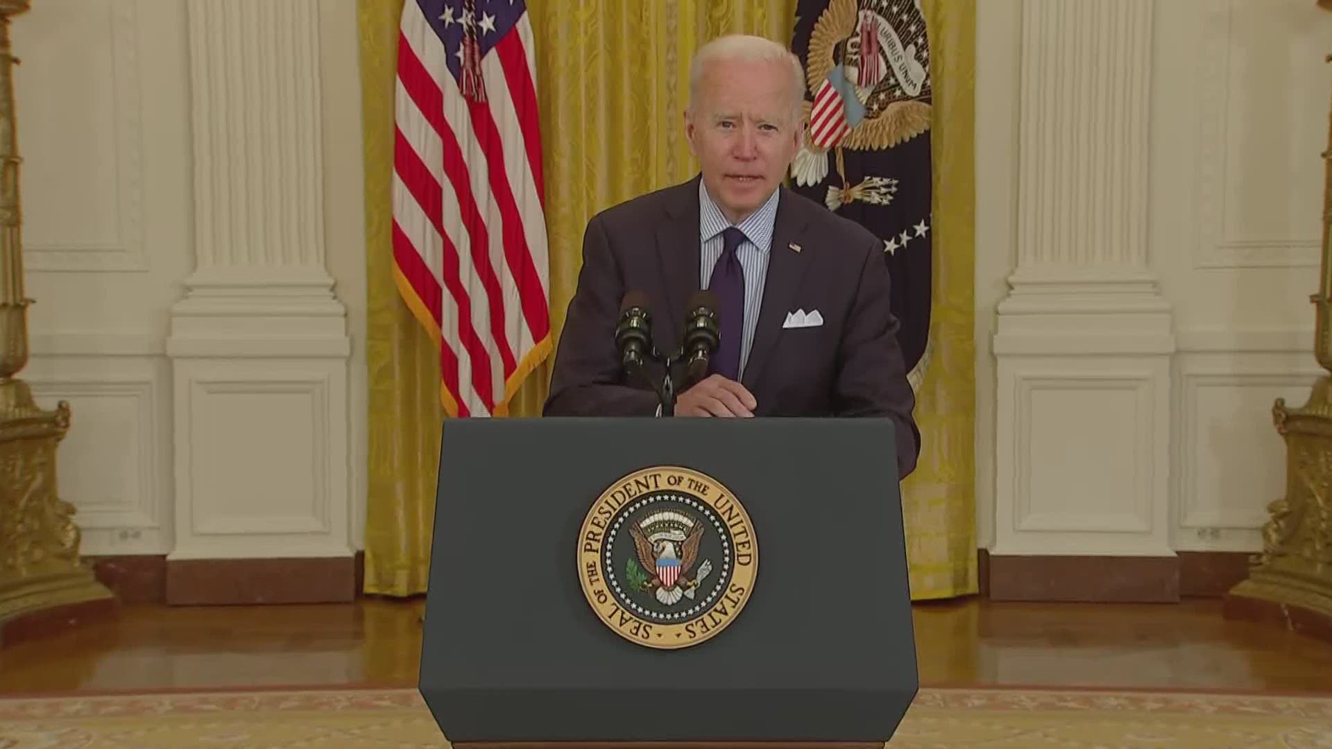 President Joe Biden addresses the April 2021 report that said 266,000 jobs were added in the month.