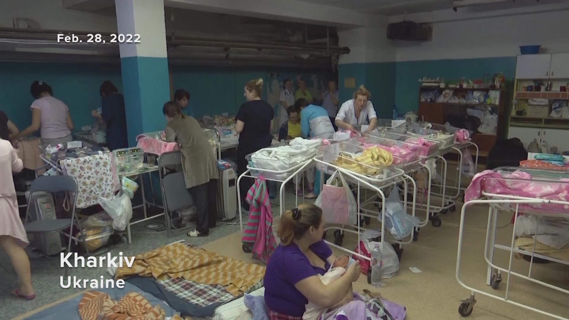 A maternity ward from a Kharkiv, Ukraine, hospital has been moved to a bomb shelter as Russian forces continue to shell the city.