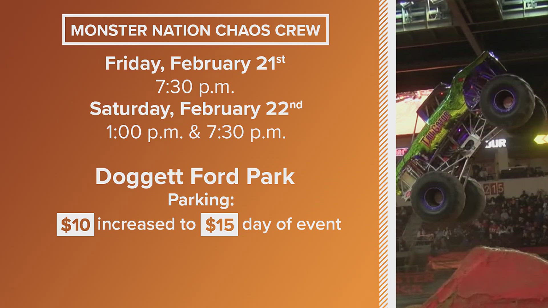 The Monster Nation Chaos Crew will be bringing six 10,000-pound monster machines and much more.