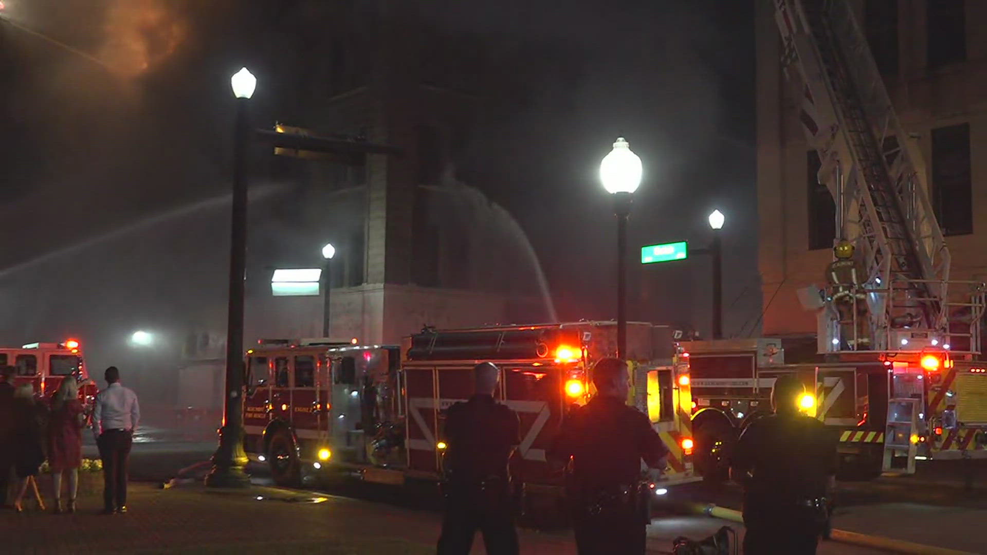 The fire started inside the Gilbert building here on the corner of Pearl and Bowie Street.