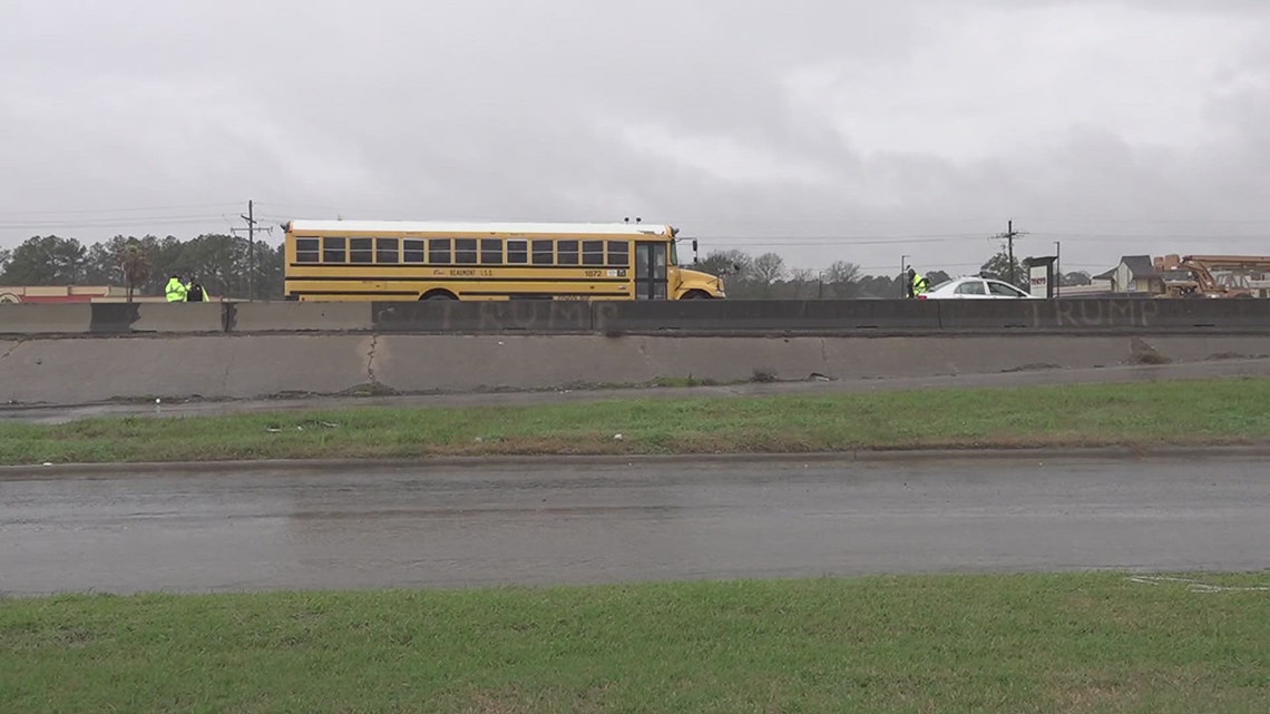 No injuries after Beaumont ISD bus strikes rear of car along Interstate ...
