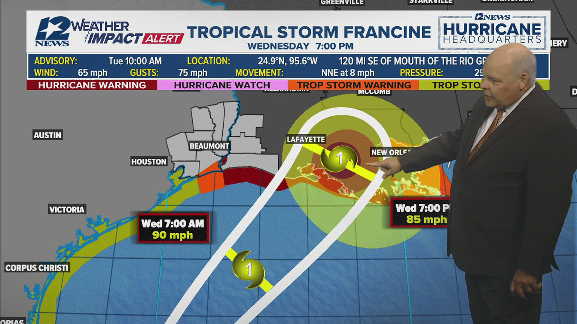 Tropical Storm Francine is expected to become a category one hurricane as it moves through the Gulf of Mexico and eventually strengthen to category two before landfa