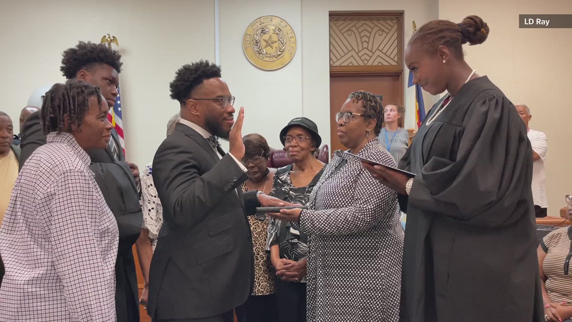 About 100 people packed the sub courthouse in Port Arthur to see Gardner take his oath with Judge Naomi Showers Doyle.