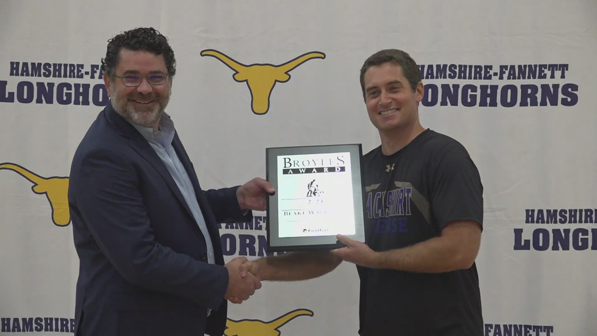 Assistant Coach Blake Waggoner, son of Head Coach Mark Waggoner earned a plaque for becoming the 2024 Broyles Award high school finalist for Texas.