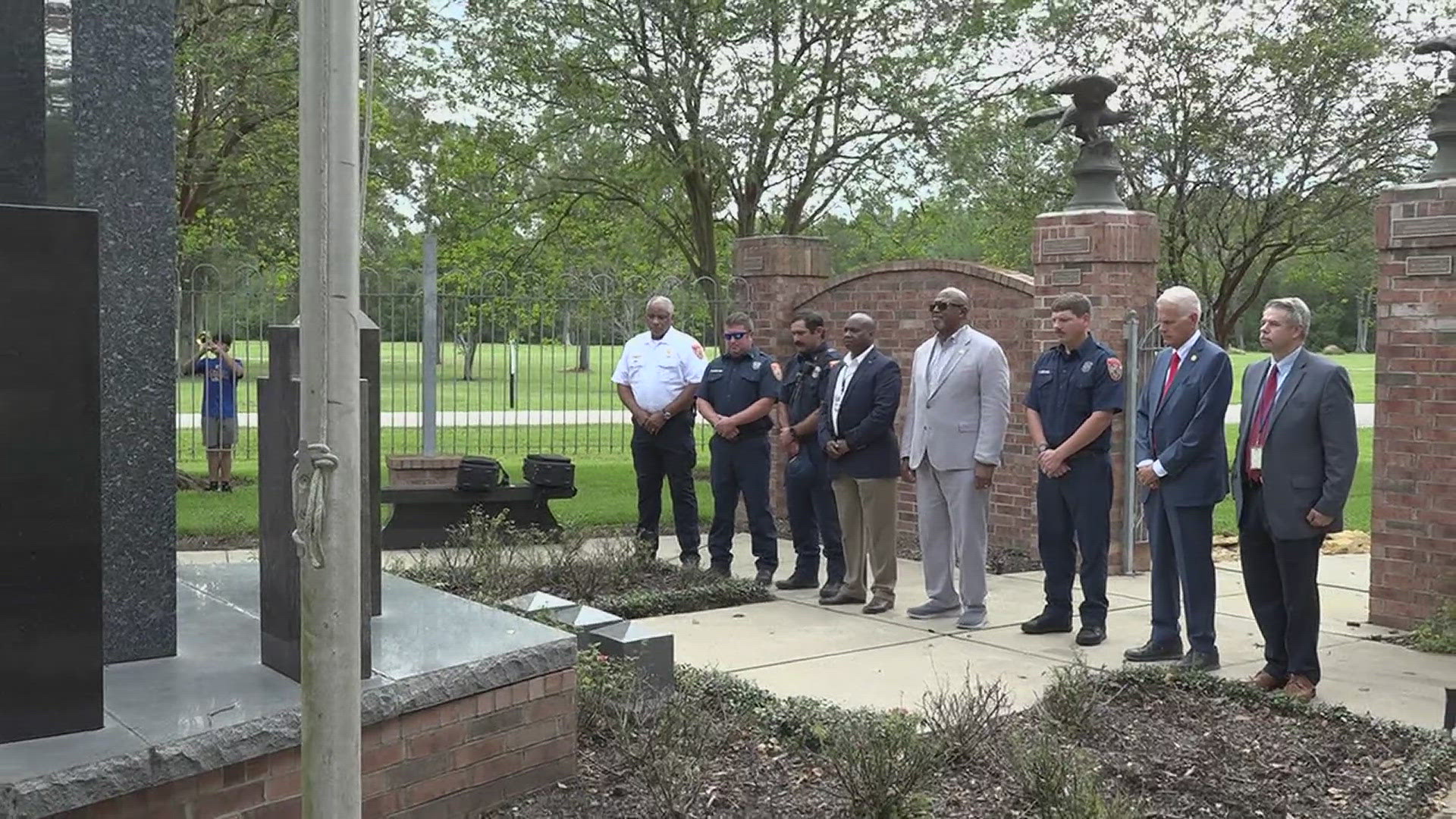 City leaders and first responders gathered at the 9/11 memorial garden at Tyrell Park to remember the victims and heroes who died that day.