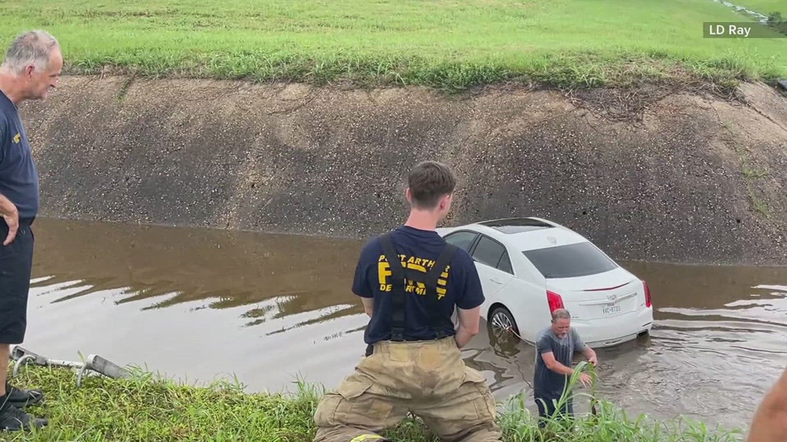 Man rescued after car crashes into drainage ditch in Port Arthur ...