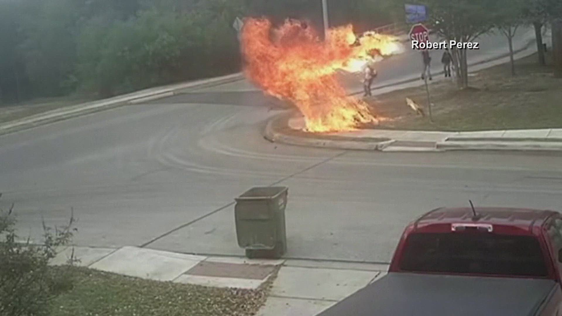 Close call caught on camera as motorcycle crash and explosion narrowly ...