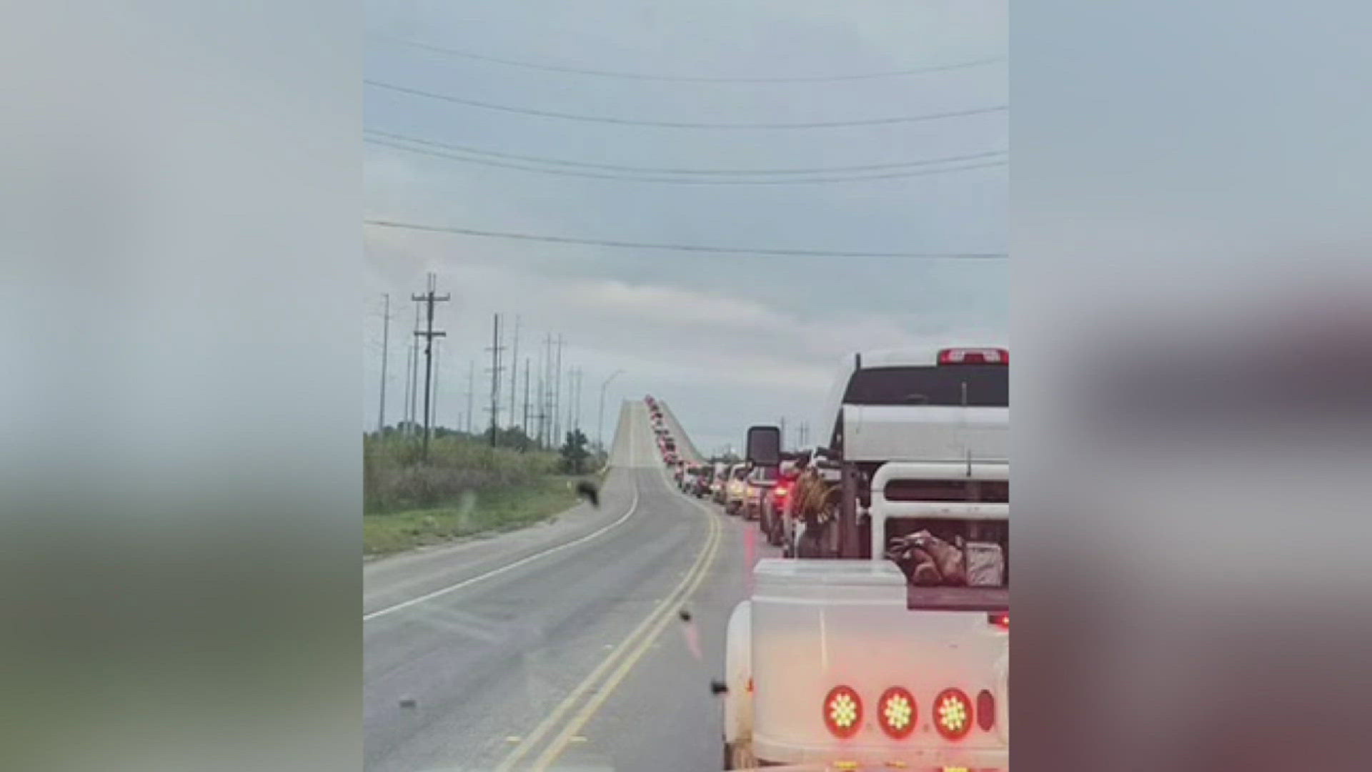 With one way into the community and one way out through Highway 87 they're being forced to share the road with 18-wheelers hauling heavy loads.