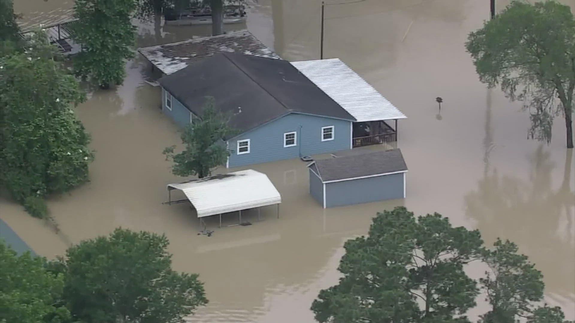 Flood waters have now encircled hundreds of homes