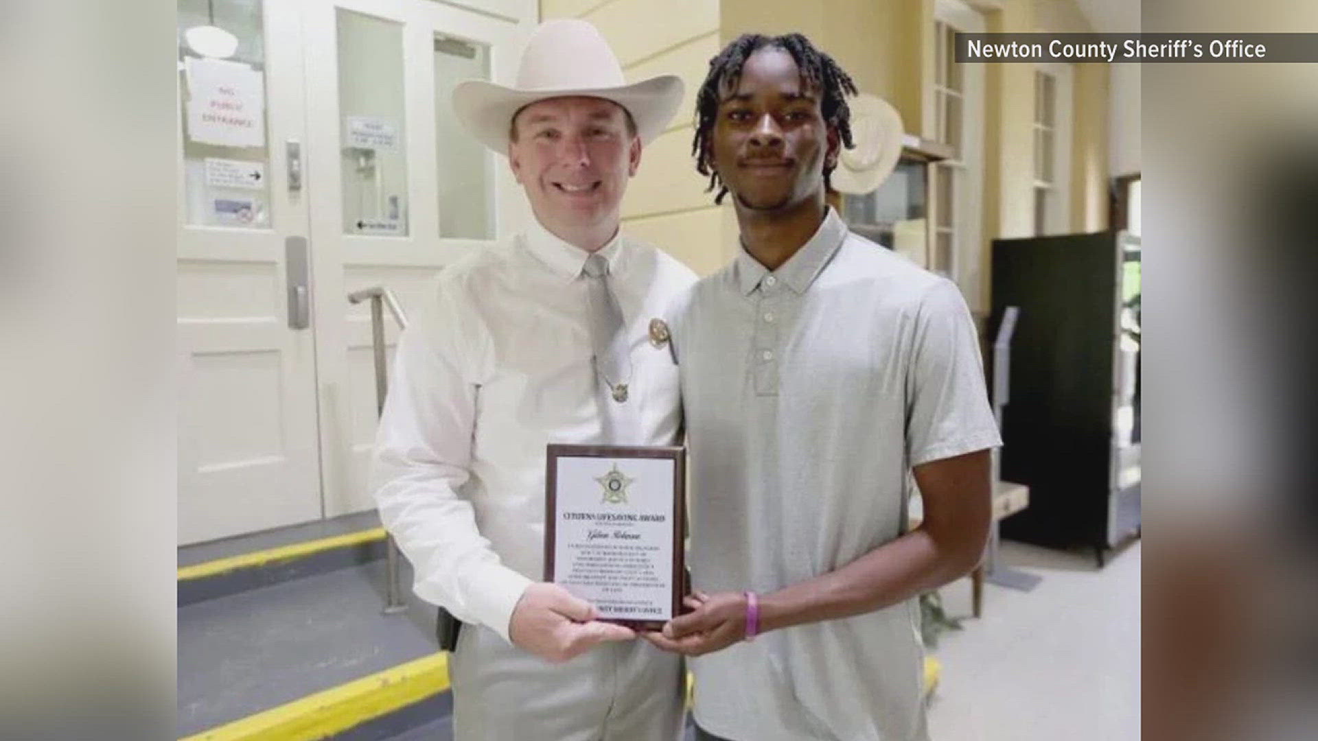 Newton County teen Gideon Robinson rescued two children from a burning vehicle, earning a Citizen Lifesaving Award for his bravery.