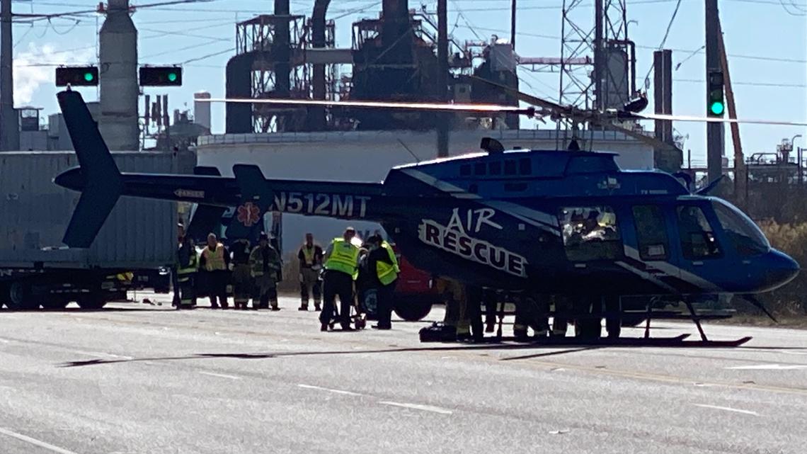 Two cut out of pickup cab, rushed to hospital after Port Arthur crash