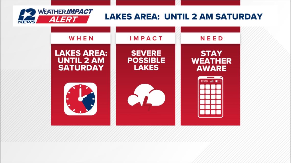 Potential severe thunderstorms trigger Weather Impact Alert Friday night through early Saturday morning