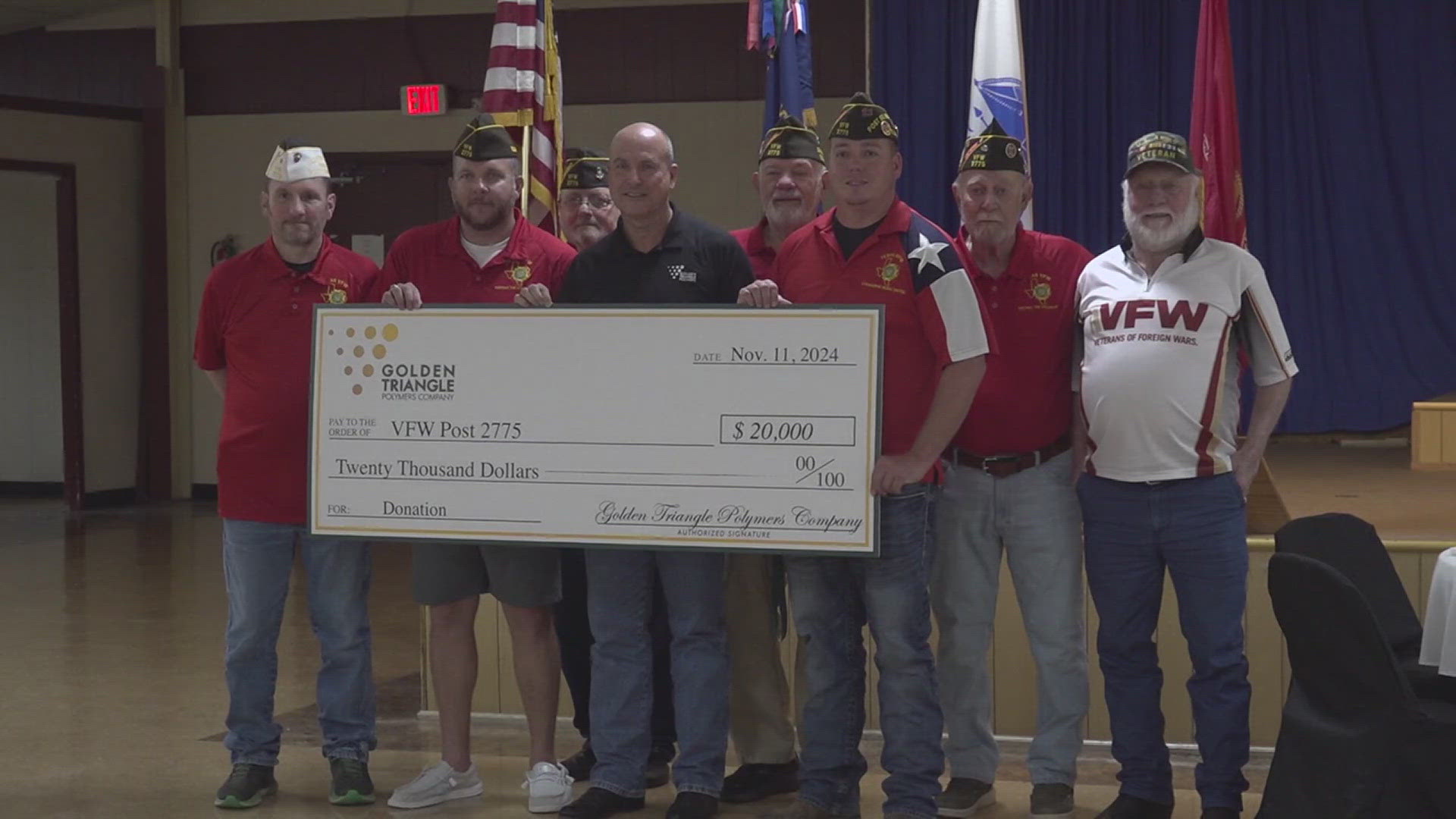 Golden Triangle Polymers completely surprised the VFW Post 2775 with a $20,000 check on Veterans Day.