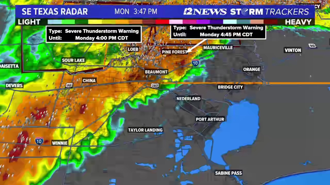 Severe weather rolls through SETX Monday afternoon | 12newsnow.com