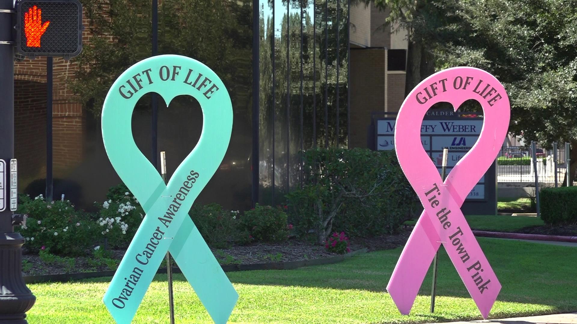 Gift of Life, YMBL install ribbons for Breast Cancer Awareness