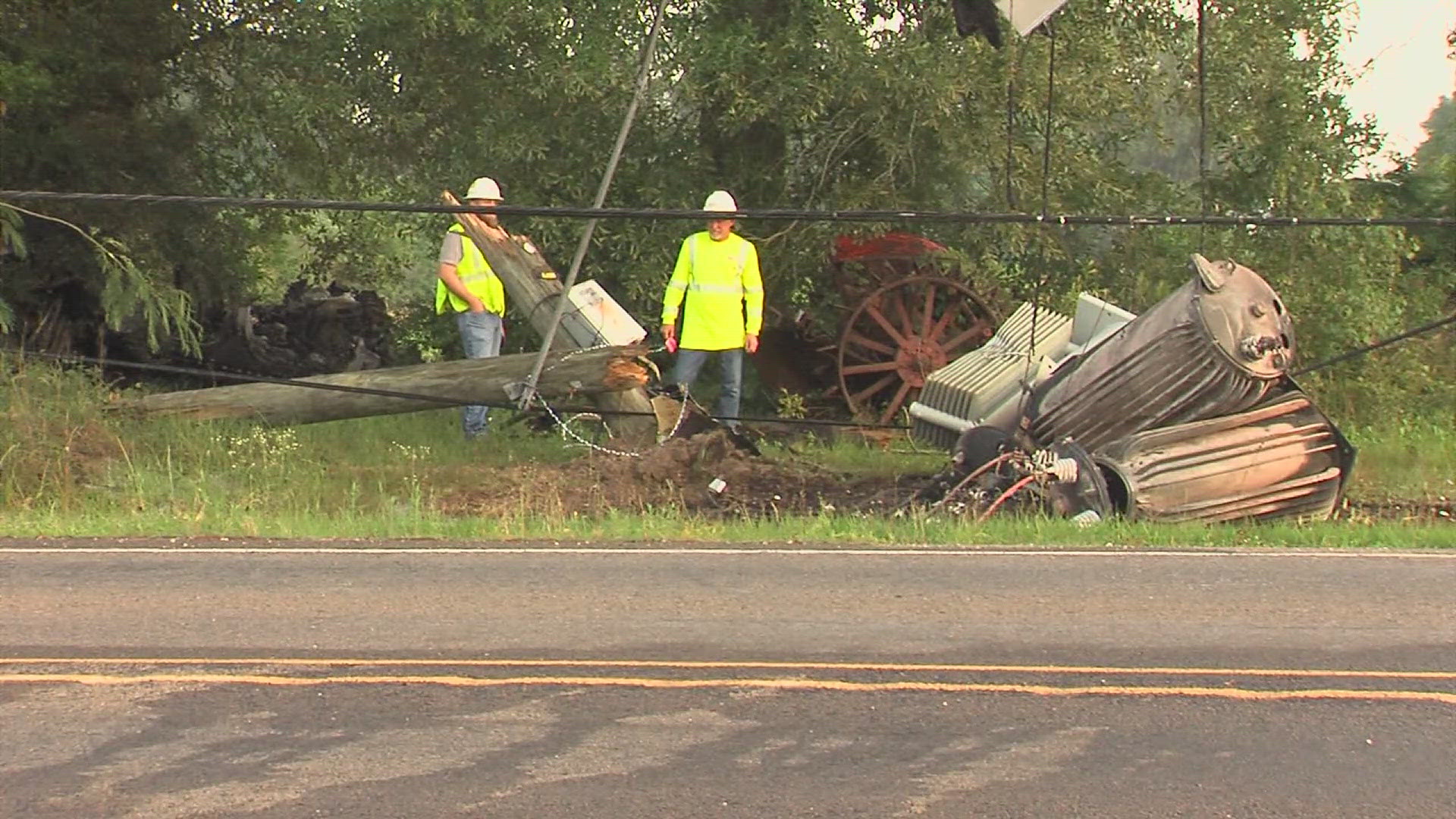 A driver crashed into a utility pole, triggering a transformer explosion.