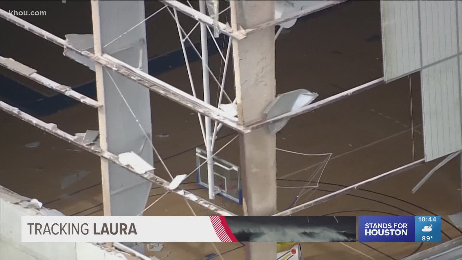 The storm shattered glass windows, ripped roofs off of buildings, and toppled trees and power lines. McNeese State University's basketball arena was ripped apart.