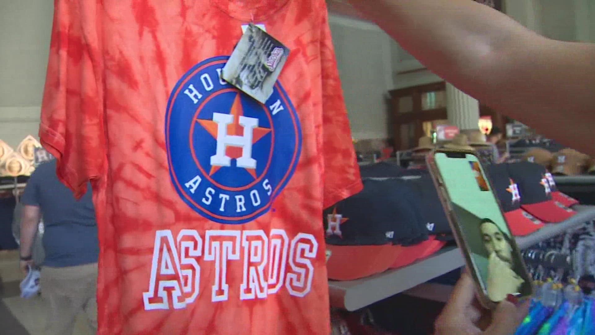Houston is ready to cheer on its Astros, buying new merch like shirts, caps and other swag ahead of tonight's American League playoff match against the Red Sox.