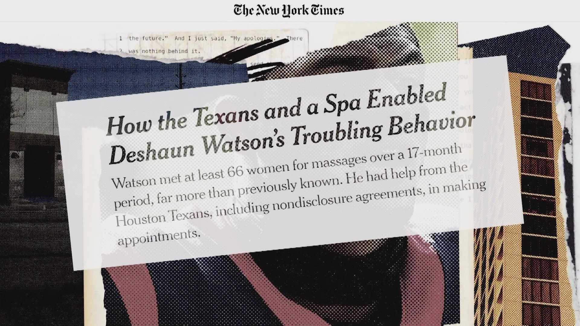 The New York Times reports that the former Texans quarterback met with more massage therapists than previously reported.