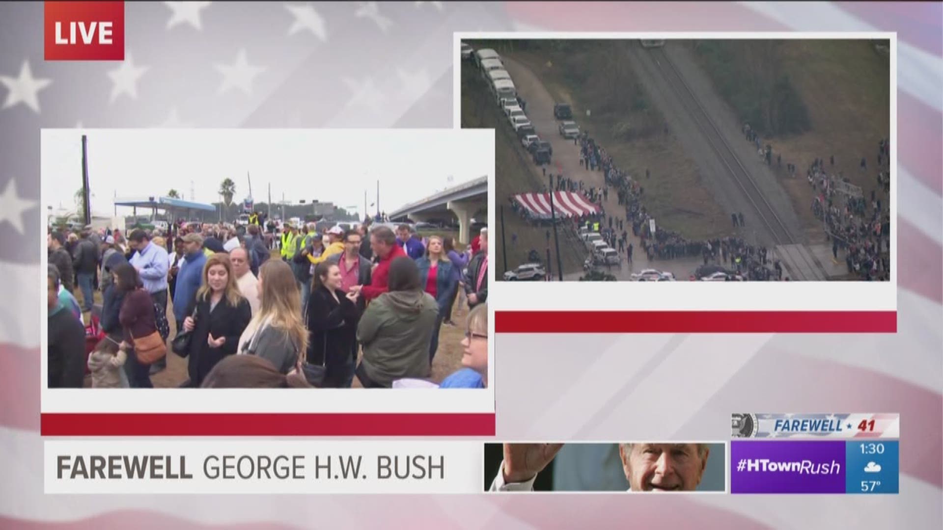 Thousands of people lined the railroad tracks as the Bush 41 train carrying President George H.W. Bush and his family passed through the Klein area Thursday afternoon.