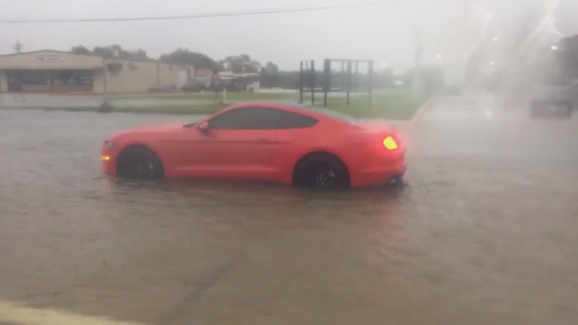 KHOU's Michelle Choi shot this video of flooding caused by Imelda Sept. 19, 2019 along Gulfway Drive in Winnie. “We’re stuck, nowhere to go," drivers told her.