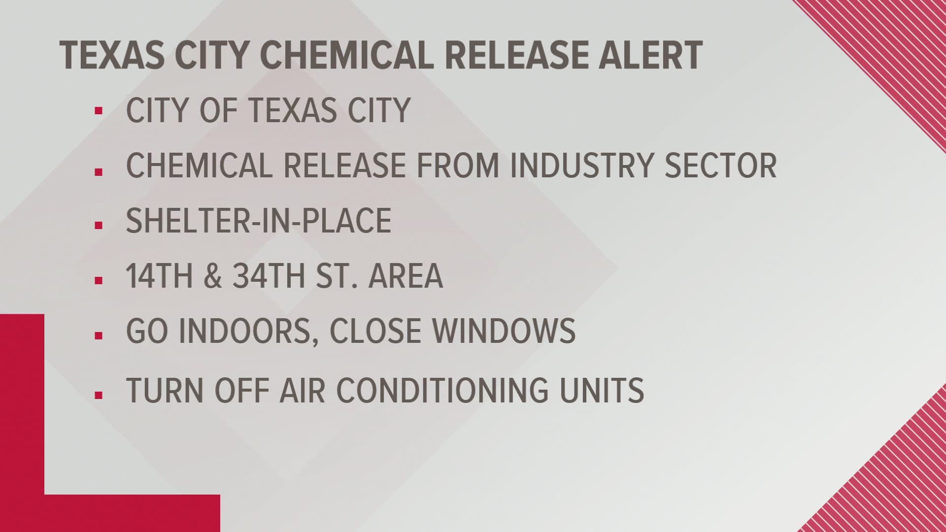 Texas City has issued a shelter-in-place due to a chemical release from an industry sector.