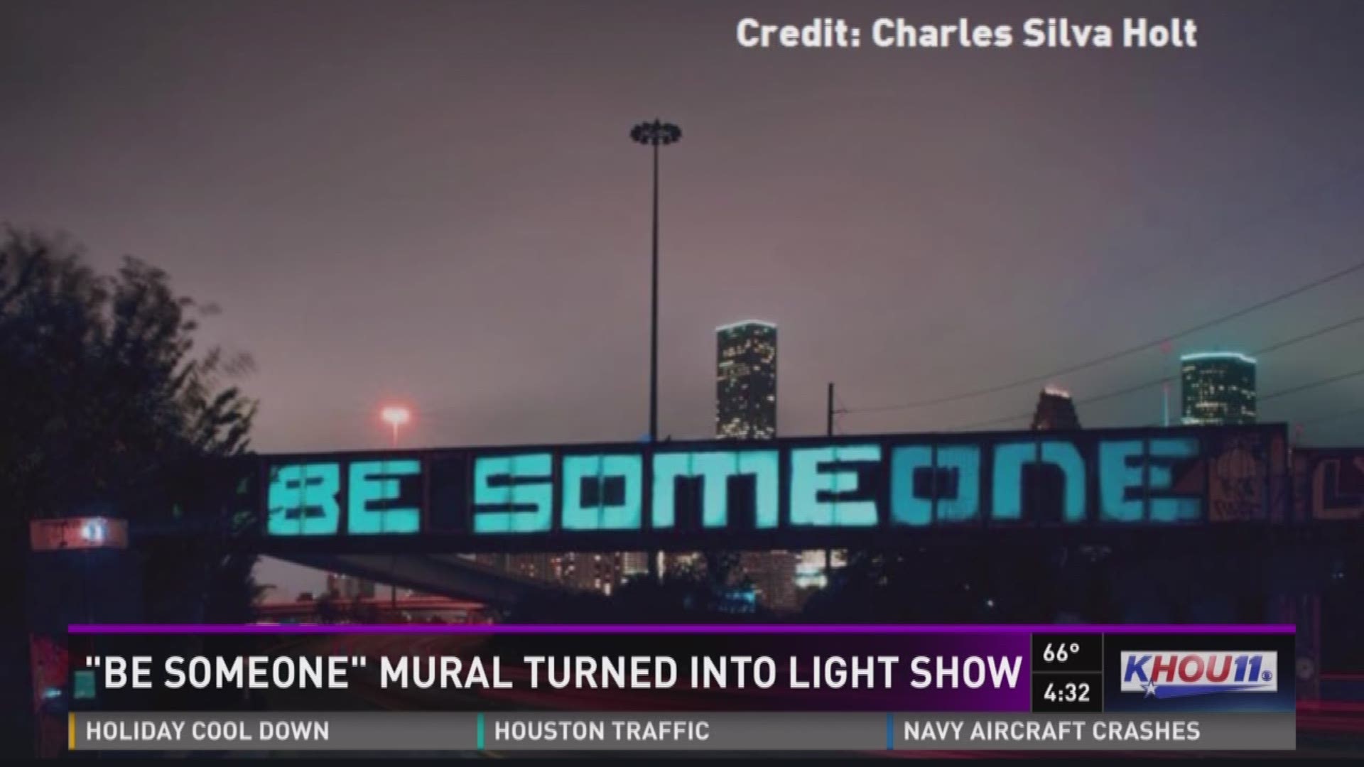 The famous "Be Someone" graffiti bridge was lit up with the help of the folks at the Input/Output Digital lab. They brought their temporary work of art to life using a generator, two projectors and a laptop computer.