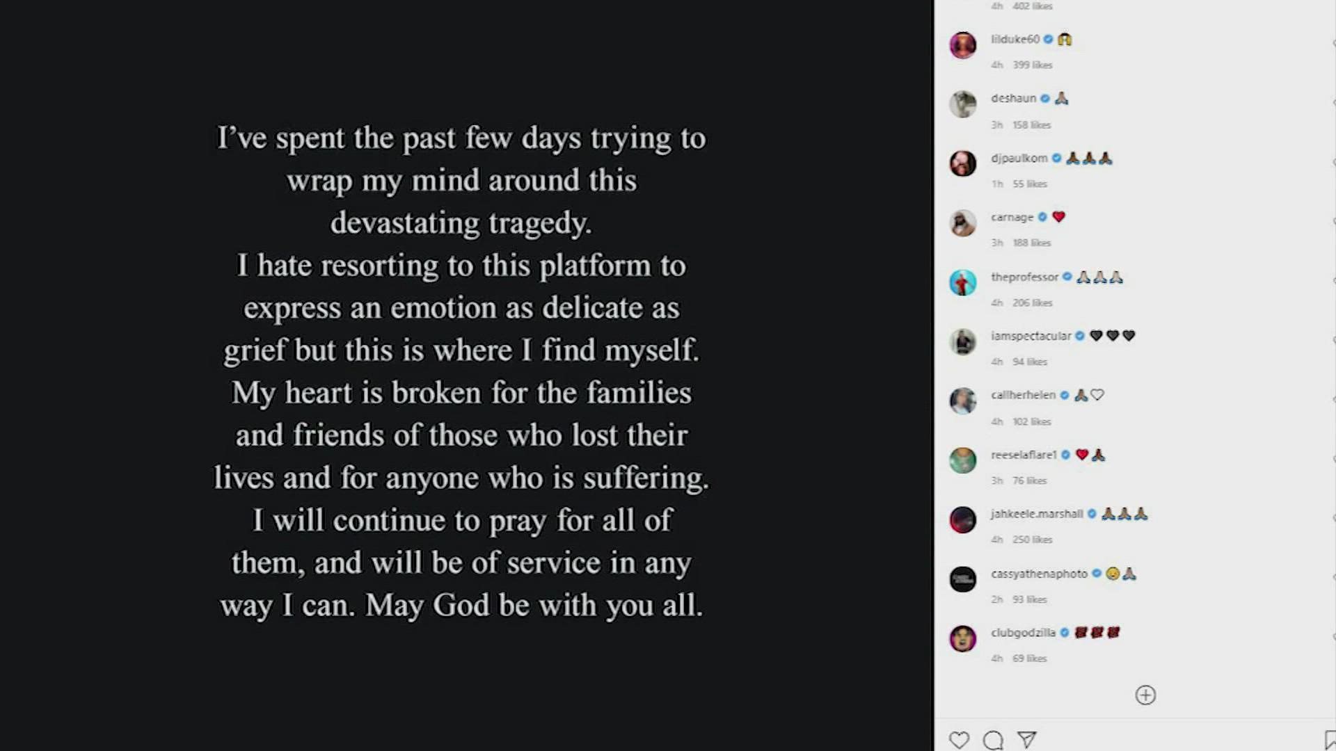 Rapper Drake released his first statement late Monday night on what happened following the deadly tragedy at the Astroworld Festival.