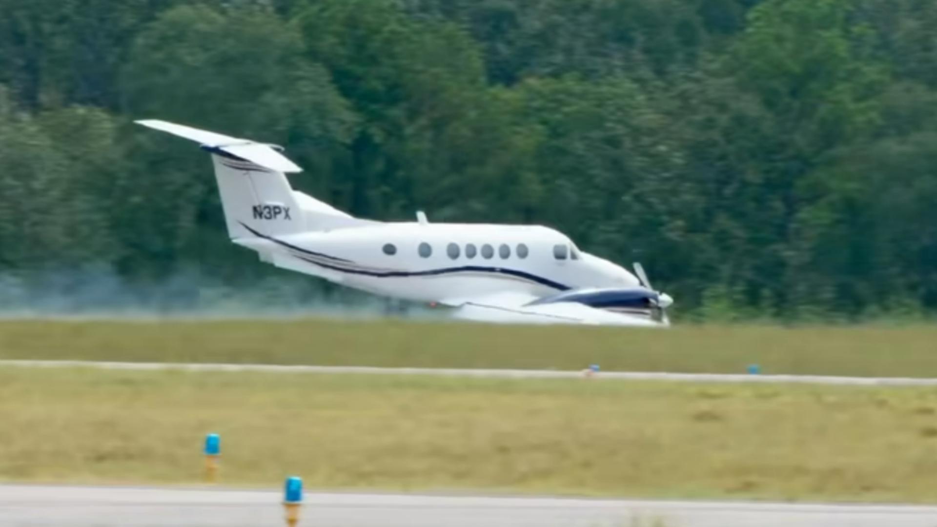 This video provided by the Conroe Police Department shows the aircraft landing. The three people onboard will be OK.