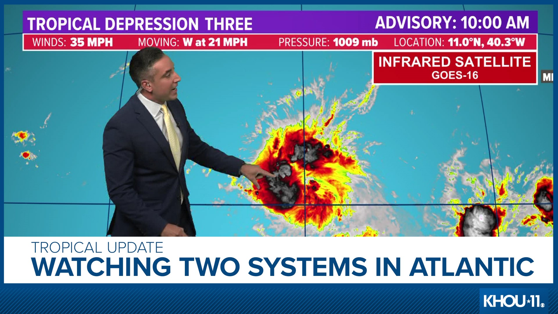 Meteorologist Tim Pandajis is tracking two systems in the Atlantic that the National Hurricane Center is watching -- TD 3 and a tropical wave behind it.