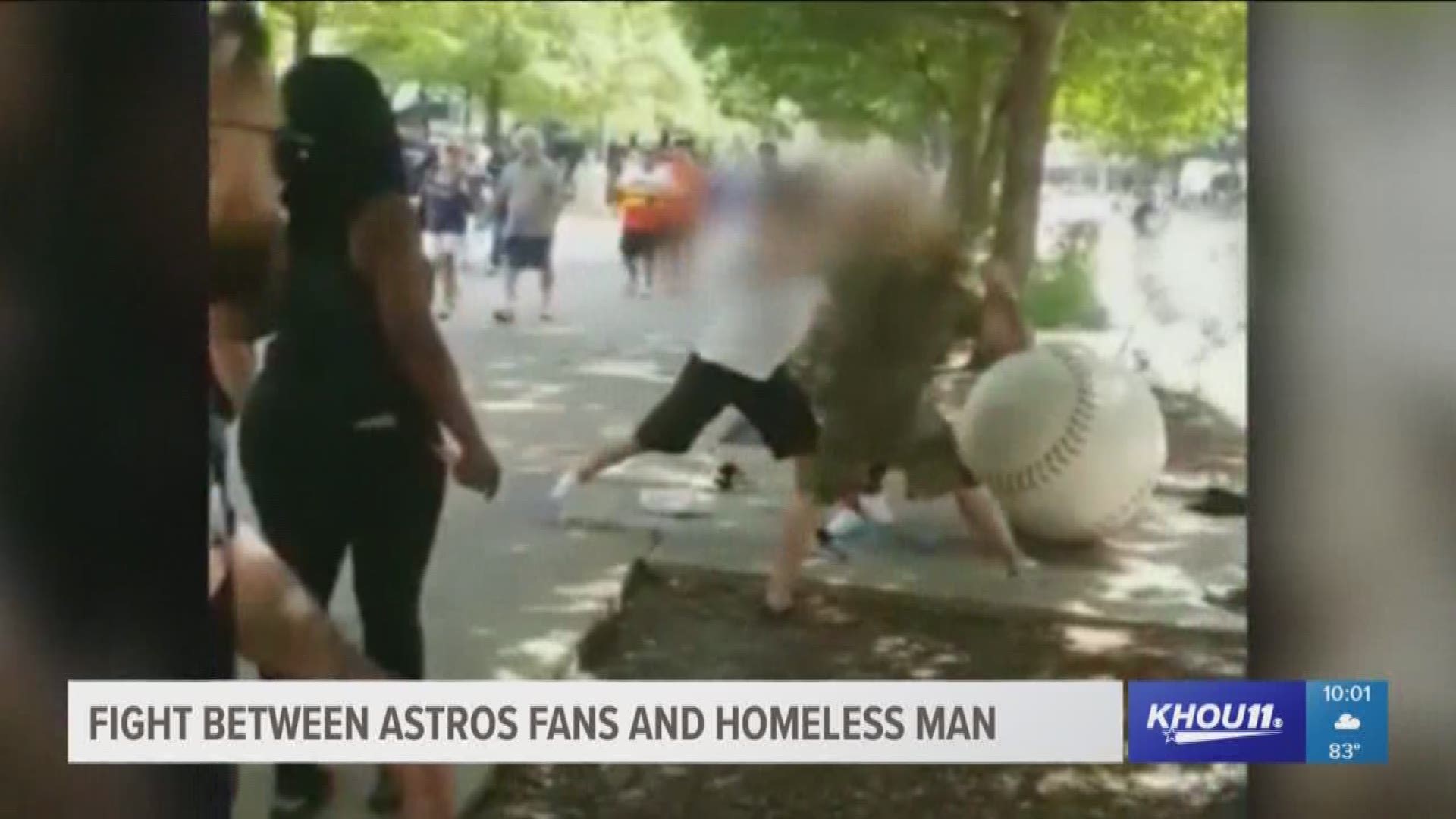 Fight between Astros fans and homeless man