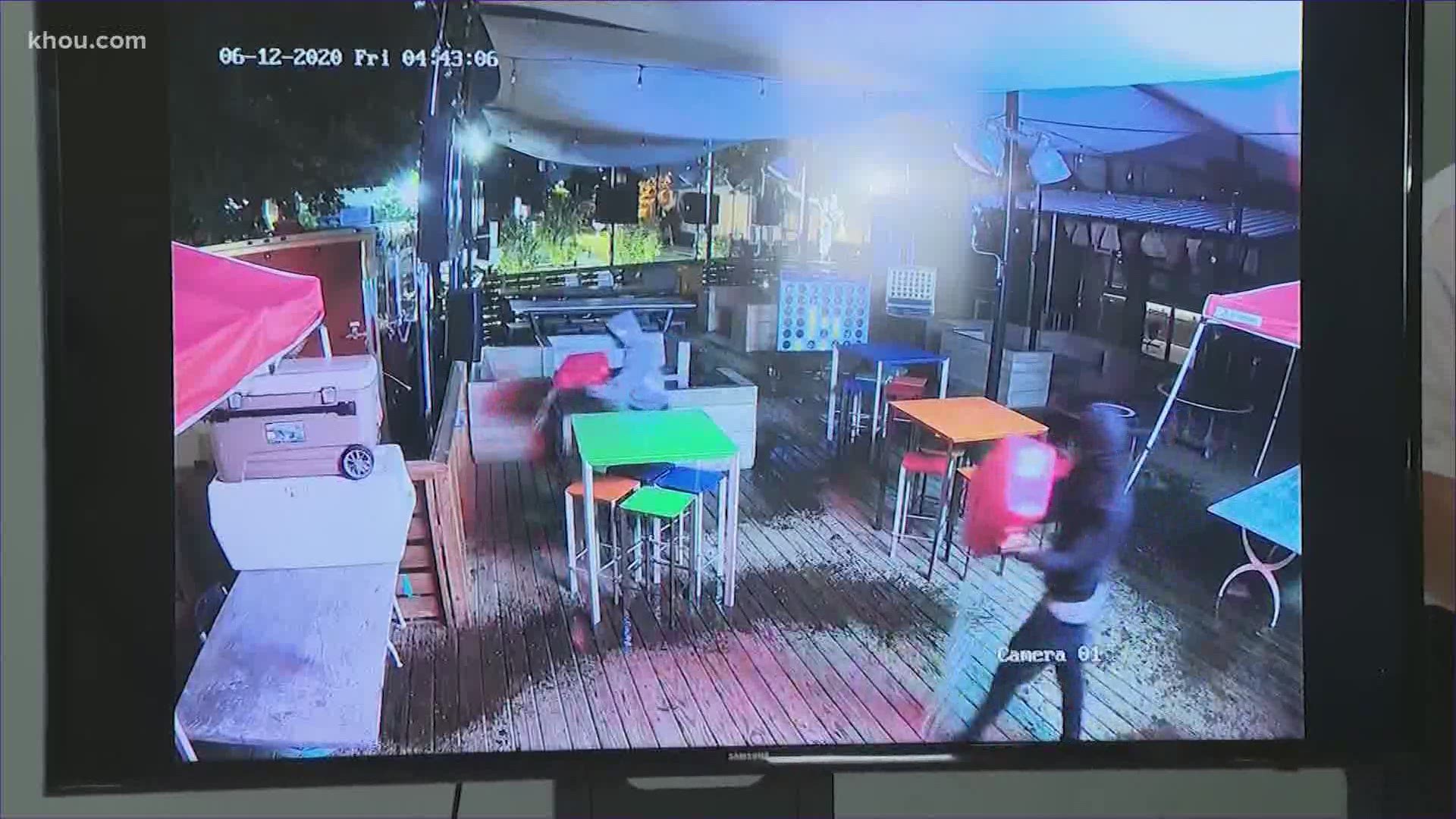 Arson investigators have released surveillance video related to the explosion that damaged Bar 5015 on Almeda last week with hopes the public may recognize the men.