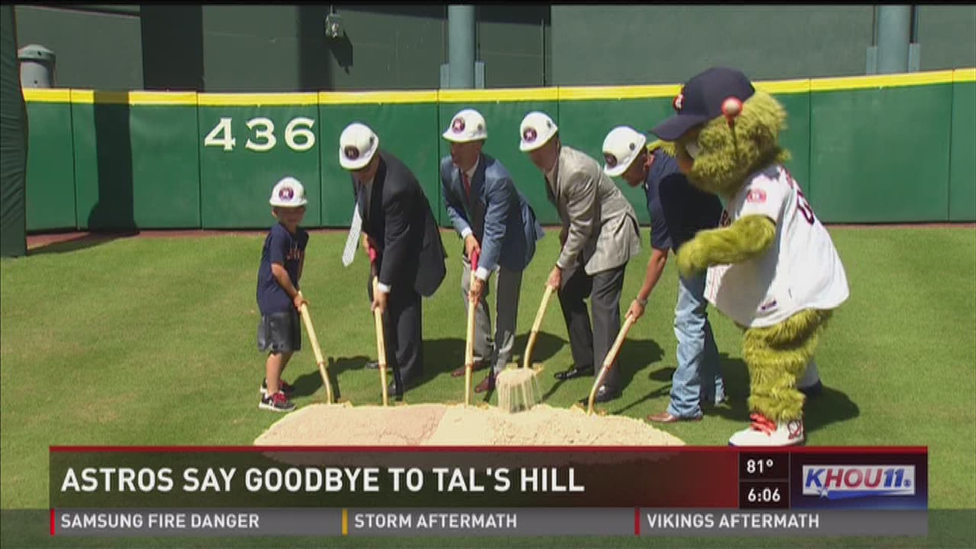 Groundbreaking on the team's center field renovation project, which includes removing the famous Tal's Hill, took place Monday at Minute Maid Park.