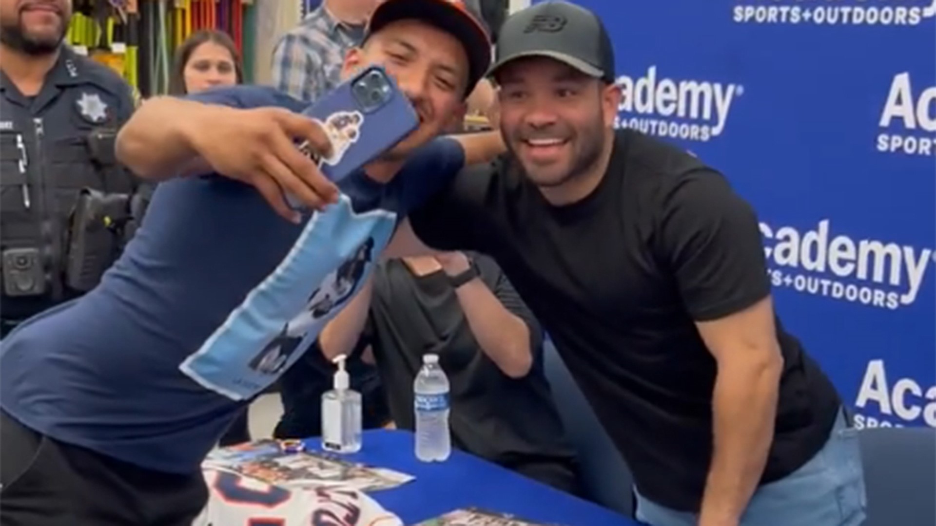 Jose Altuve was signing autographs for fans on Thursday. One fan who came in was the same guy who ran onto the field for a selfie with Altuve during the ALCS.
