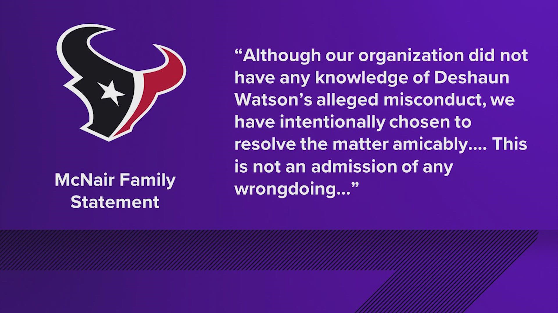 The Houston Texans have settled with 30 women who accused former quarterback Deshaun Watson of sexual misconduct.