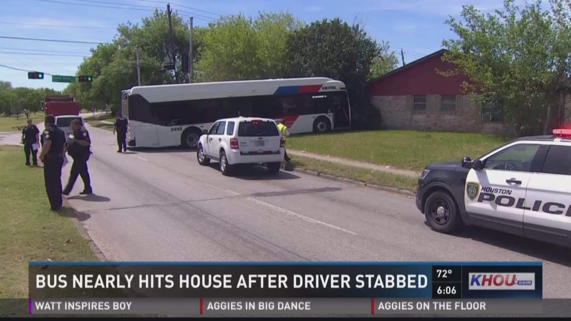 A Metro bus nearly crashed into a house Wednesday afternoon after the driver was stabbed multiple times by a passenger. 