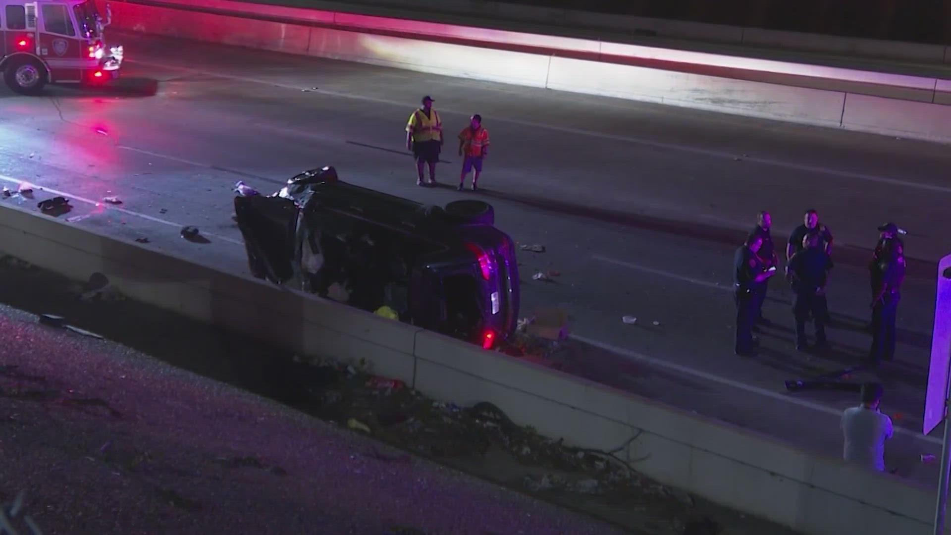 A toddler was critically injured after a chase with a suspected drunk driver resulted in a rollover crash on East Freeway early Friday.