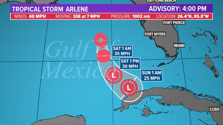 Tropical Depression No. 2  strengthens to become Tropical Storm Arlene, no threat to Texas