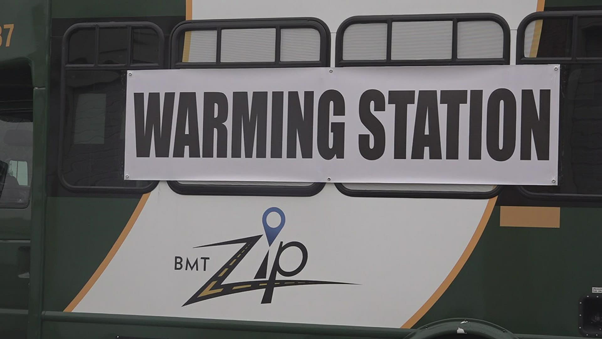 Leaders are using two city buses that have been converted into warming stations.