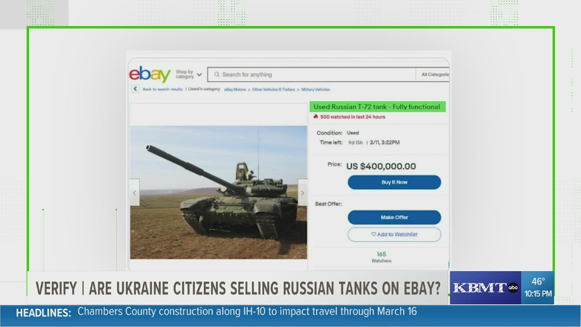 A viral post is claiming Ukrainians are selling used Russian tanks on eBay?