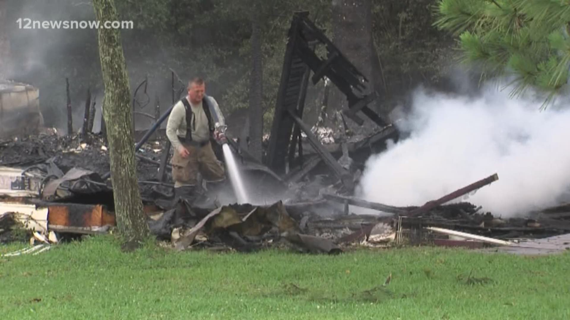 Witnesses think something hit a power line off Highway 124, causing an electrical fire, burning down a home and a business in Fannett. The donut shop has been there since 1984.