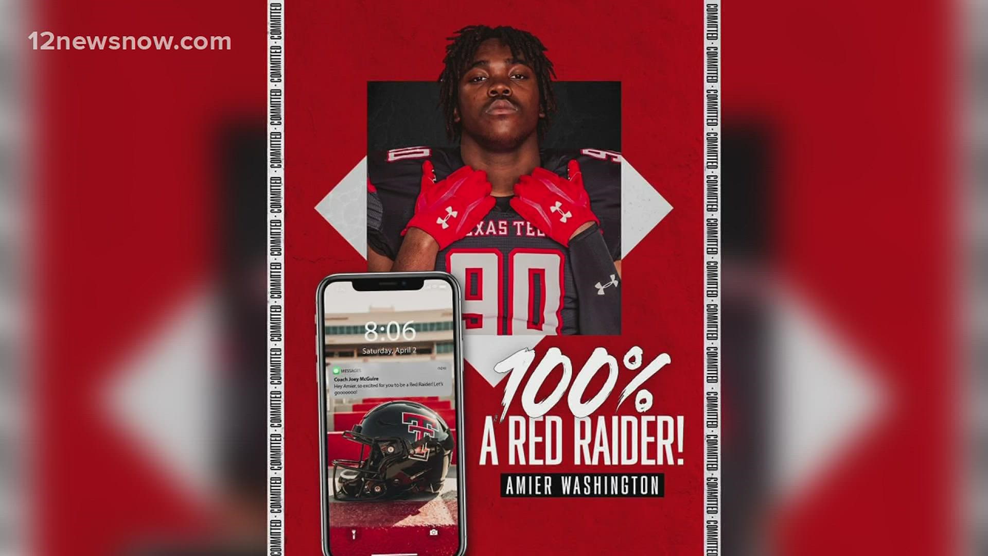 Washington visited Lubbock in January and is set to join Texas Tech's football program.