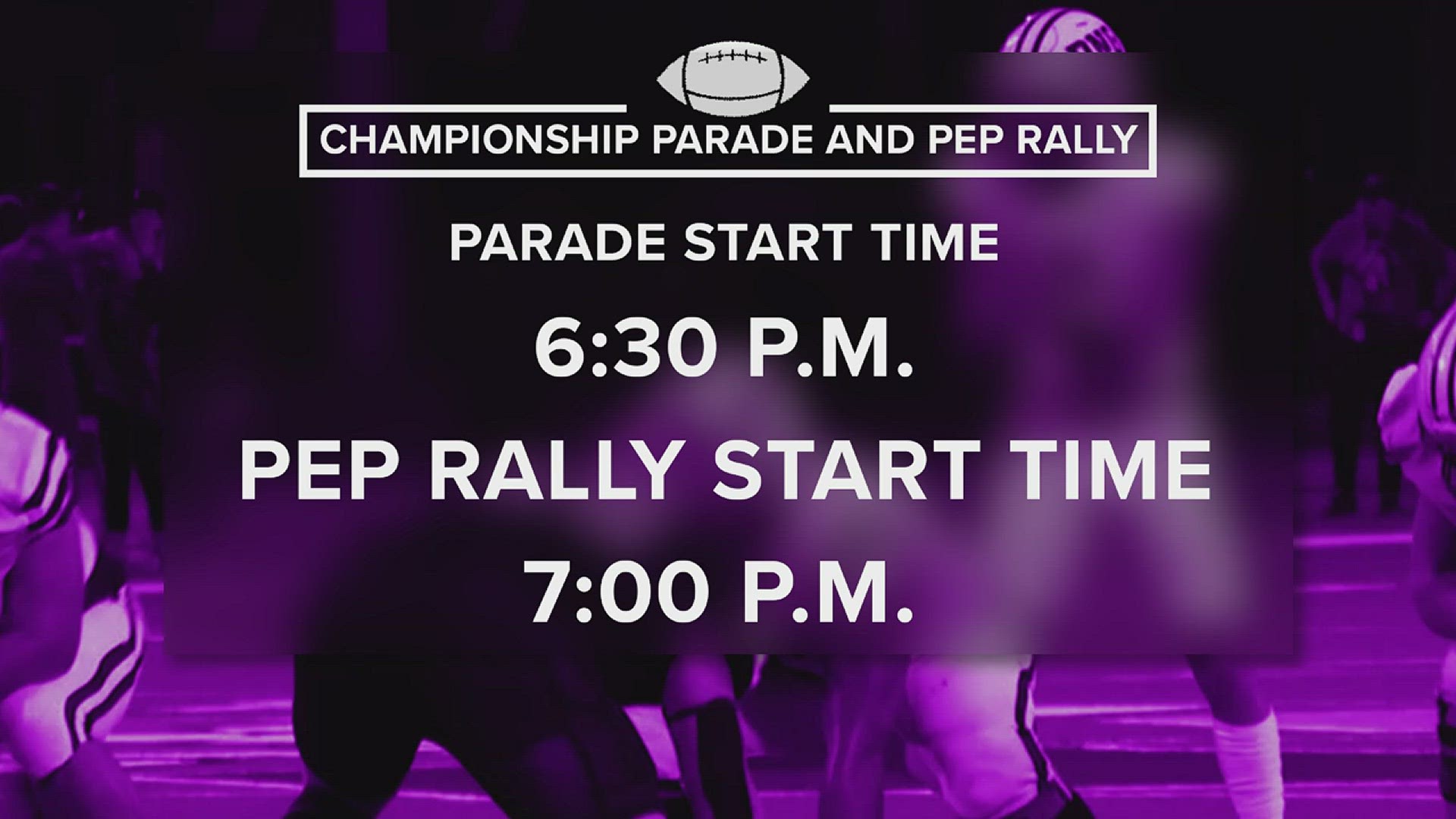 The parade will start at 6:30 p.m. at the public library on Merriman and will end in stadium a pep rally will follow at 7 p.m.